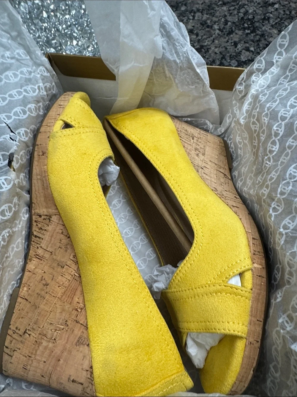 Charter Club Toniiem Yellow Cork Wedge Peep-Toe Heels NEW 8